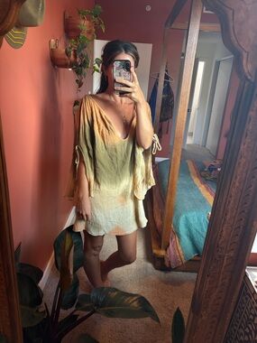 Jen's Pirate Booty Tie-Dye V-Neck Mini Dress in Green and Gold